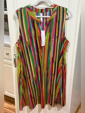 Scattered Multicolor Stripe Midi Dress — Sleeveless
